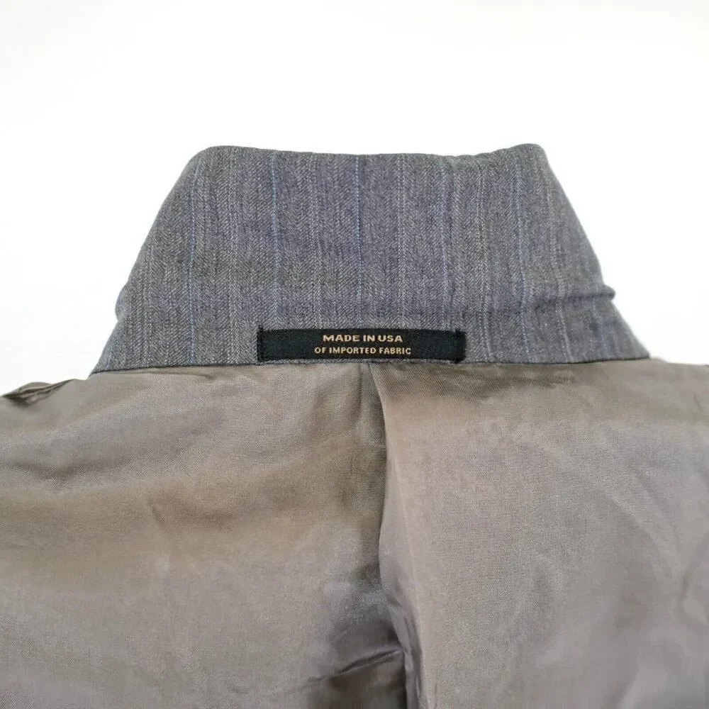 Hart Schaffner Marx‎ Wool Gray W/ Blue White Striped 40R / Slim 42R Suit Jacket
